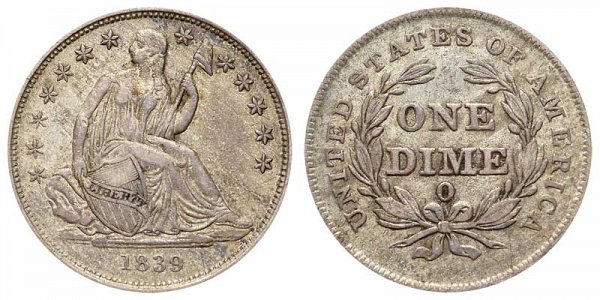 1839 O Reverse of 1838 O Seated Liberty Dime 