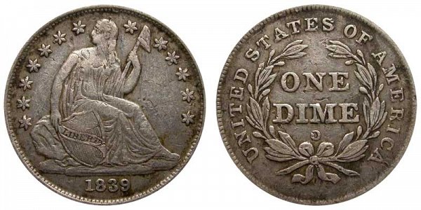 1839 O Seated Liberty Dime - Type 2 No Drapery