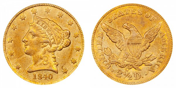 1840 C Liberty Head $2.50 Gold Quarter Eagle - 2 1/2 Dollars 