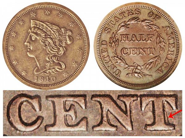 1840 Braided Hair Half Cent Penny - First Restrike 