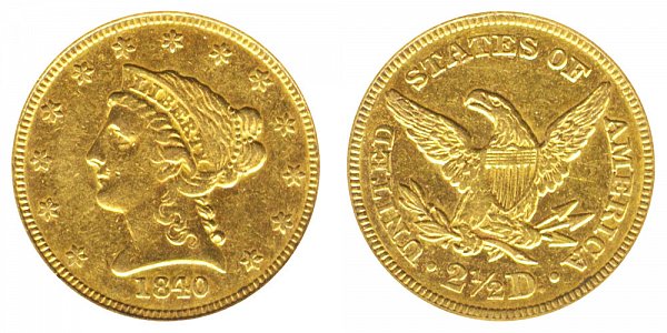 1840 Liberty Head $2.50 Gold Quarter Eagle - 2 1/2 Dollars 