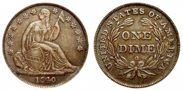 1840 O Seated Liberty Dime - Type 2 No Drapery