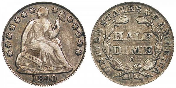 1840 O Seated Liberty Half Dime - With Drapery Added