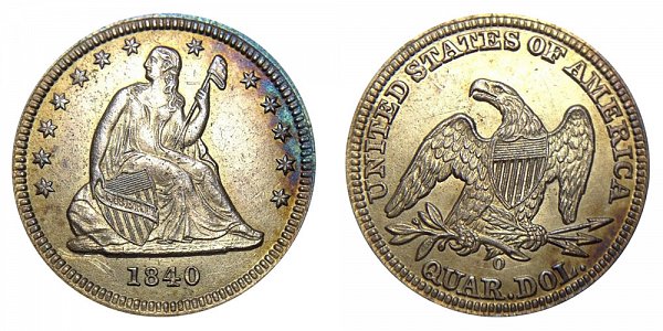 1840 O Seated Liberty Quarter - With Drapery Added 