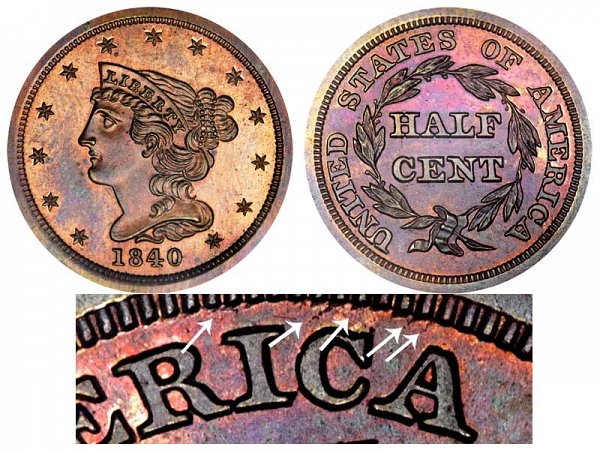 1840 Braided Hair Half Cent Penny - Second Restrike 