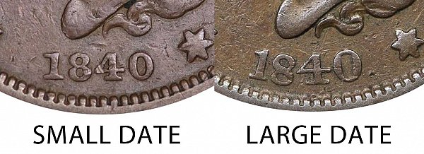 1840 Small Date vs Large Date Braided Hair Large Cent Penny