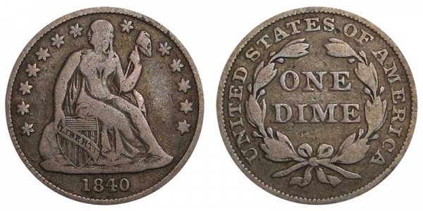 1840 Seated Liberty Dime - Type 2 With Drapery Added 