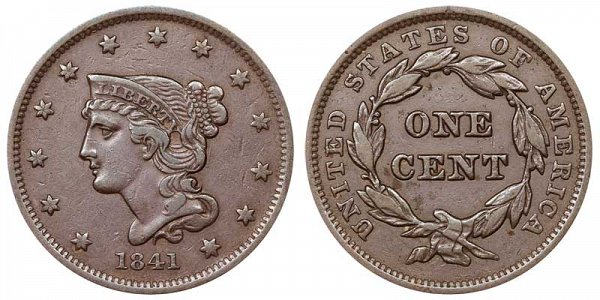 1841 Braided Hair Large Cent Penny 