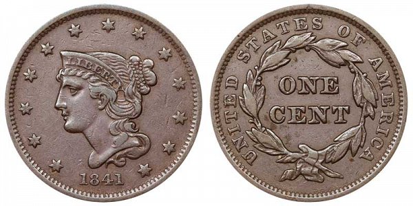 1841 Braided Hair Large Cent Penny