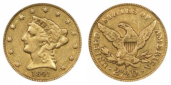 1841 C Liberty Head $2.50 Gold Quarter Eagle - 2 1/2 Dollars 