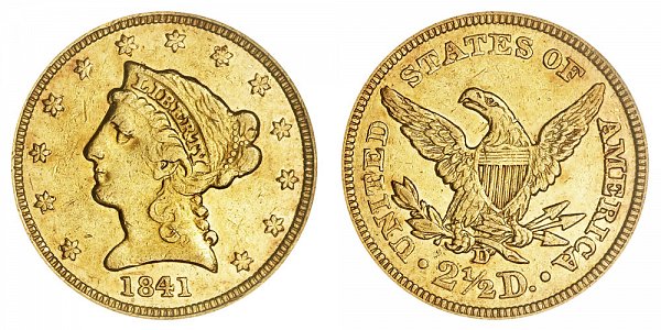 1841 D Liberty Head $2.50 Gold Quarter Eagle - 2 1/2 Dollars 