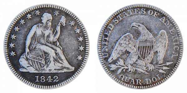 1842 Seated Liberty Quarter - Large Date 