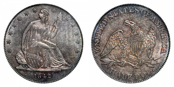 1842 Seated Liberty Half Dollar - Large Letters - Small Date 