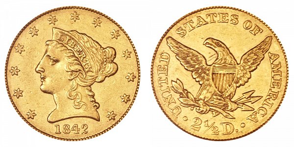 1842 Liberty Head $2.50 Gold Quarter Eagle - 2 1/2 Dollars