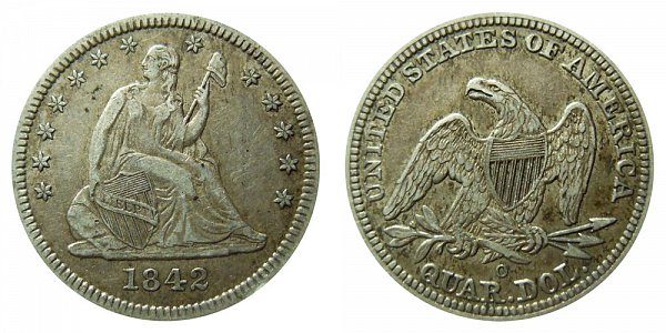 1842 O Seated Liberty Quarter - Large Date 