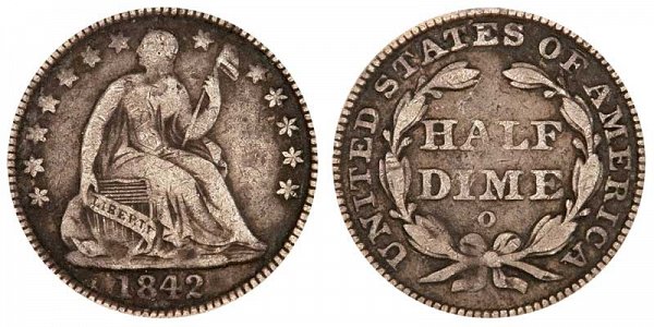 1842 O Seated Liberty Half Dime 