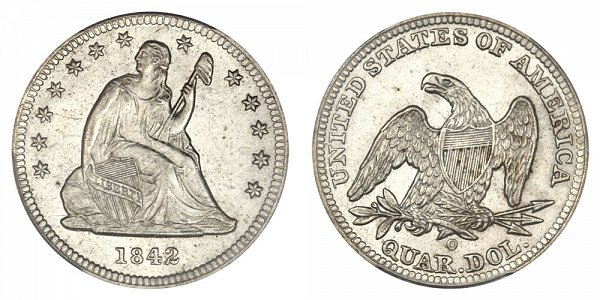 1842 O Seated Liberty Quarter - Small Date 