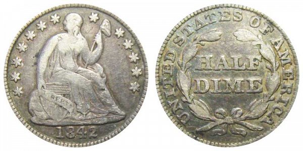 1842 Seated Liberty Half Dime 