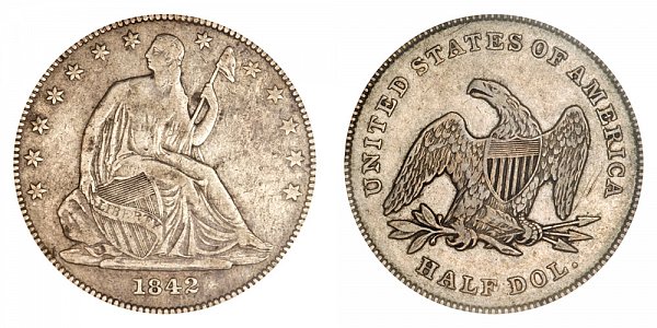 1842 Seated Liberty Half Dollar - Small Letters - Small Date 