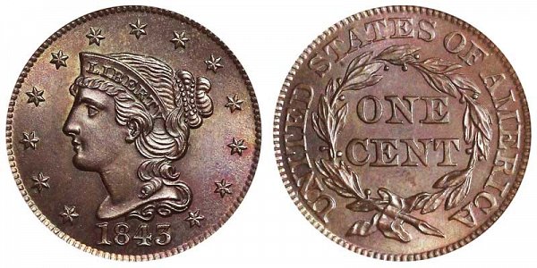 1843 Braided Hair Large Cent Penny - Mature Head Large Letters