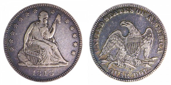 1843 O Seated Liberty Quarter 