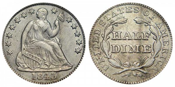 1843 Seated Liberty Half Dime 