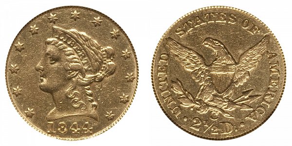 1844 C Liberty Head $2.50 Gold Quarter Eagle - 2 1/2 Dollars 