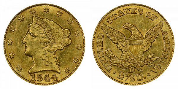 1844 D Liberty Head $2.50 Gold Quarter Eagle - 2 1/2 Dollars 