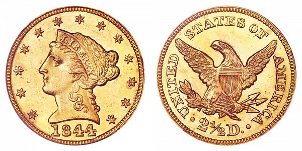 1844 Liberty Head $2.50 Gold Quarter Eagle - 2 1/2 Dollars 