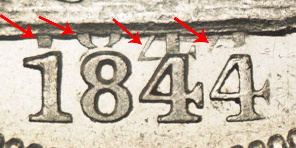 1844 O Seated Liberty Half Dollar - Doubled Date DDO Error 