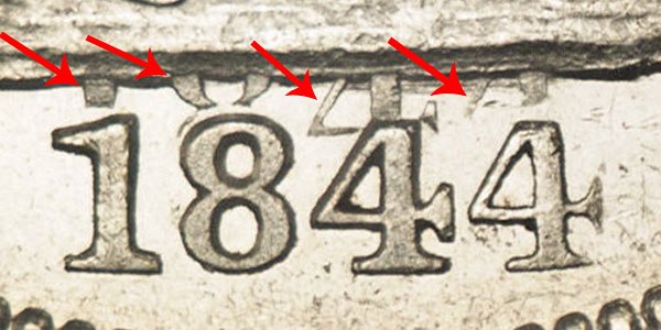 1844 O Seated Liberty Half Dollar - Doubled Date DDO Error