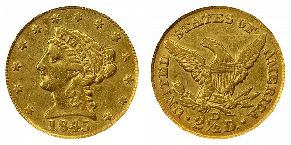 1845 D Liberty Head $2.50 Gold Quarter Eagle - 2 1/2 Dollars 