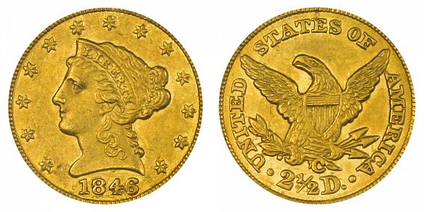 1846 C Liberty Head $2.50 Gold Quarter Eagle - 2 1/2 Dollars 