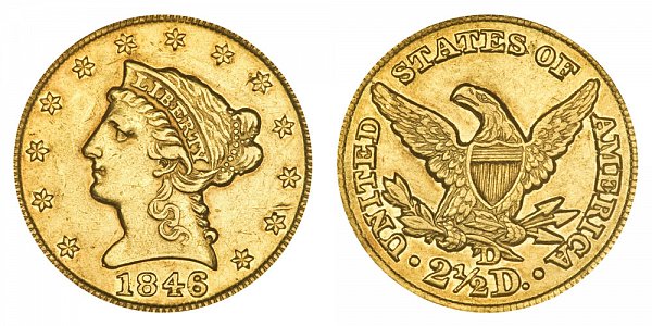 1846 D Liberty Head $2.50 Gold Quarter Eagle - 2 1/2 Dollars 