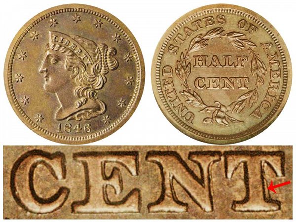 1846 Braided Hair Half Cent Penny - First Restrike 