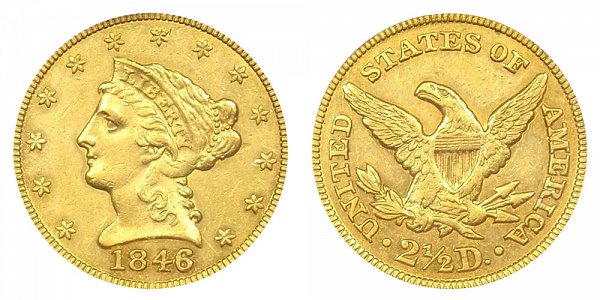 1846 Liberty Head $2.50 Gold Quarter Eagle - 2 1/2 Dollars 
