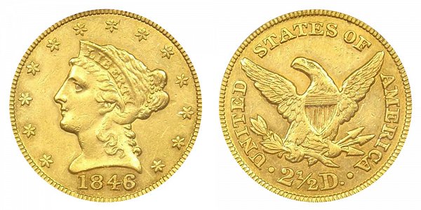 1846 Liberty Head $2.50 Gold Quarter Eagle - 2 1/2 Dollars 