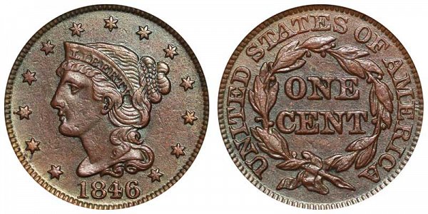 1846 Braided Hair Large Cent Penny - Medium Date