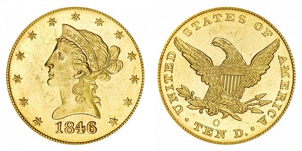 1846/5 O Liberty Head $10 Gold Eagle - 6 Over 5 - Ten Dollars 