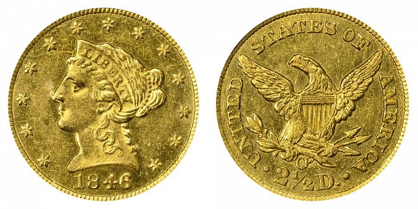 1846 O Liberty Head $2.50 Gold Quarter Eagle - 2 1/2 Dollars 