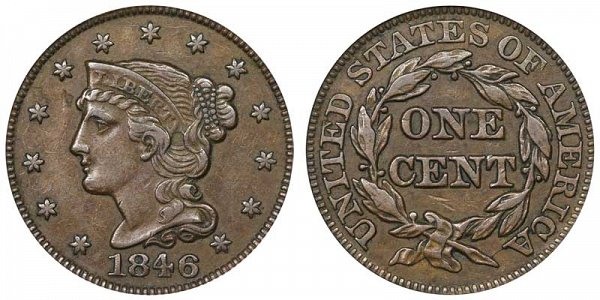 1846 Braided Hair Large Cent Penny - Small Date