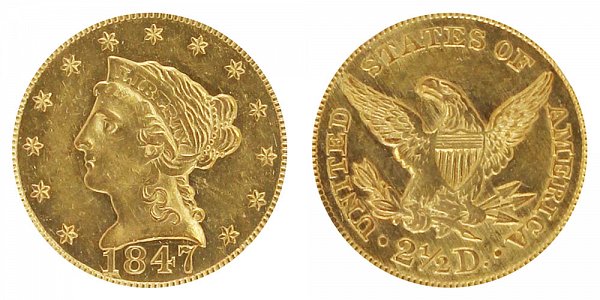 1847 Liberty Head $2.50 Gold Quarter Eagle - 2 1/2 Dollars 