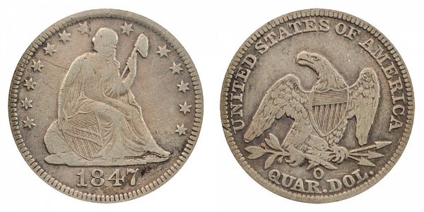 1847 O Seated Liberty Quarter 