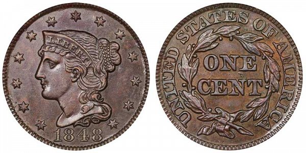 1848 Braided Hair Large Cent Penny 