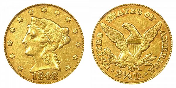 1848 C Liberty Head $2.50 Gold Quarter Eagle - 2 1/2 Dollars 