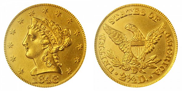 1848 D Liberty Head $2.50 Gold Quarter Eagle - 2 1/2 Dollars 