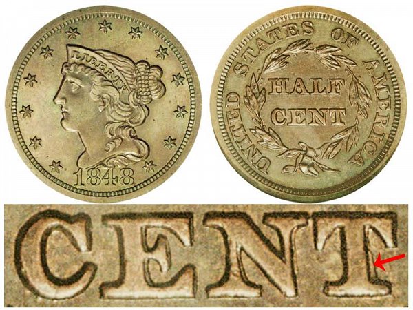 1848 Braided Hair Half Cent Penny - First Restrike 