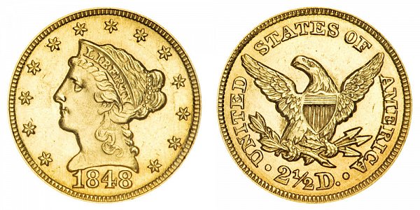 1848 Liberty Head $2.50 Gold Quarter Eagle - 2 1/2 Dollars 