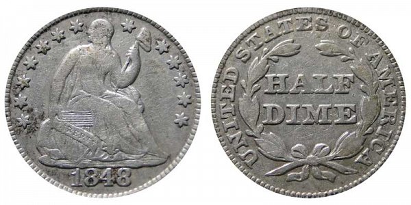 1848 Medium Date Seated Liberty Half Dime 