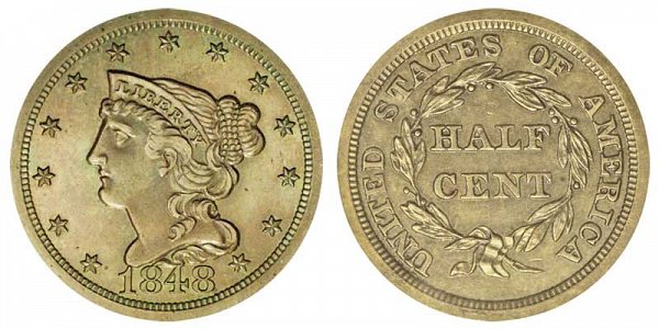 1848 Braided Hair Half Cent Penny - Original